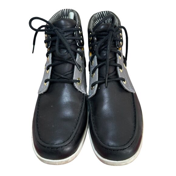 Timberland Oakwell 7 Eye Moc-Toe Boots Men's Size 7 Black Leather Gold Emblem - Picture 4 of 9